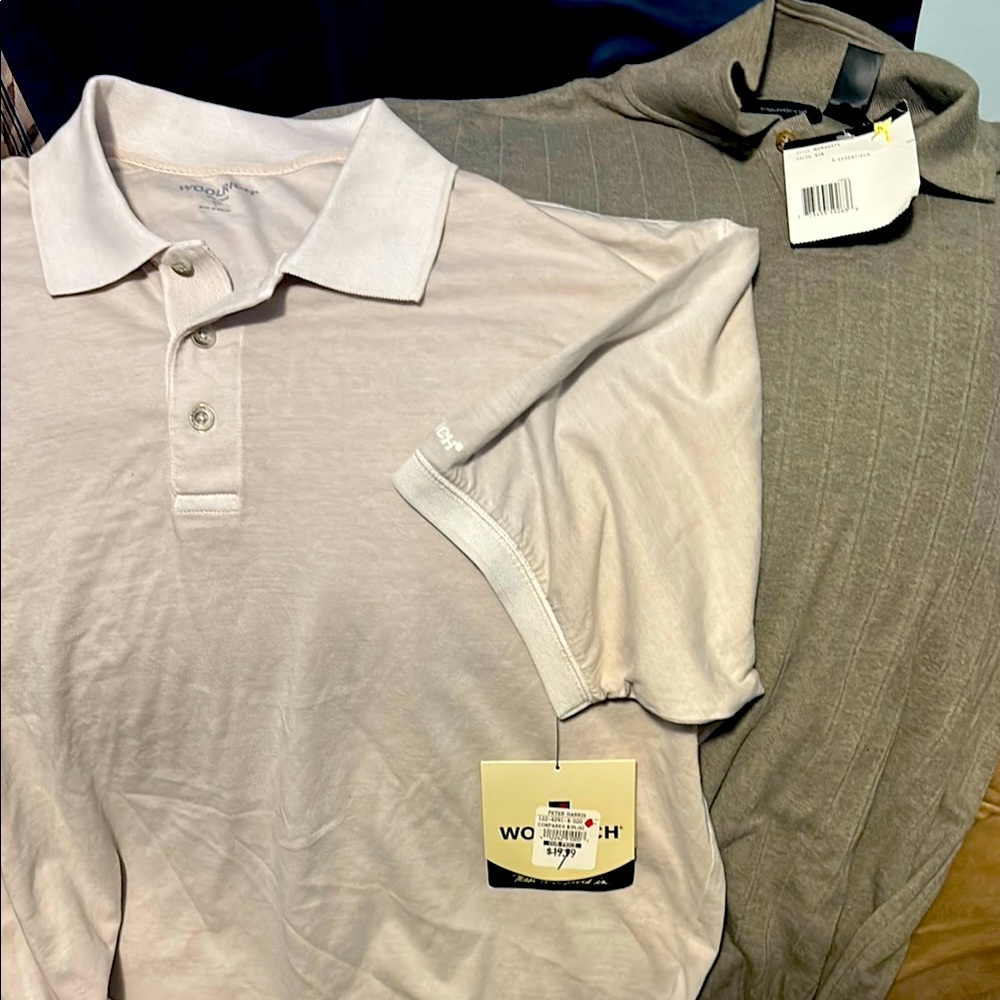 2 brand new short sleeve polos 1 woolrich & 1 claiborne both size large w tags